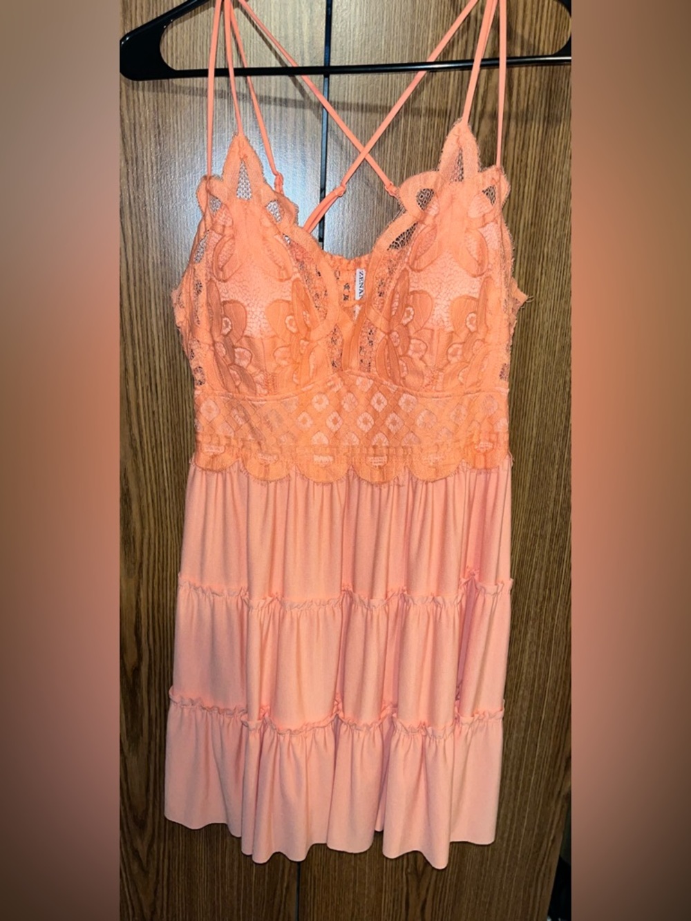 Tik tok Lace Bodice Spaghetti Strap Coral Dress 2X